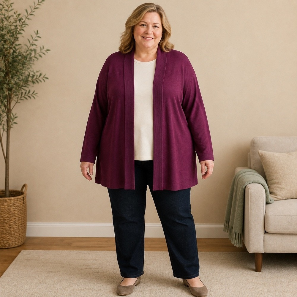 Talbots Woman Purple Open Front‎ Longline Cardigan 3X NWT Plus Size - Picture 2 of 8